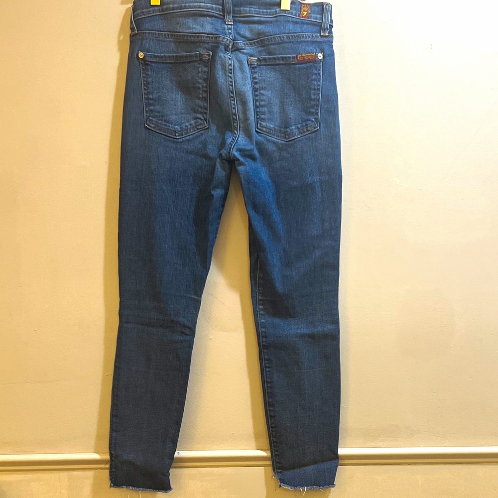 7 For All Mankind Skinny Slim Fit Jeans Blue Medium Wash Stretch 5-Pocket